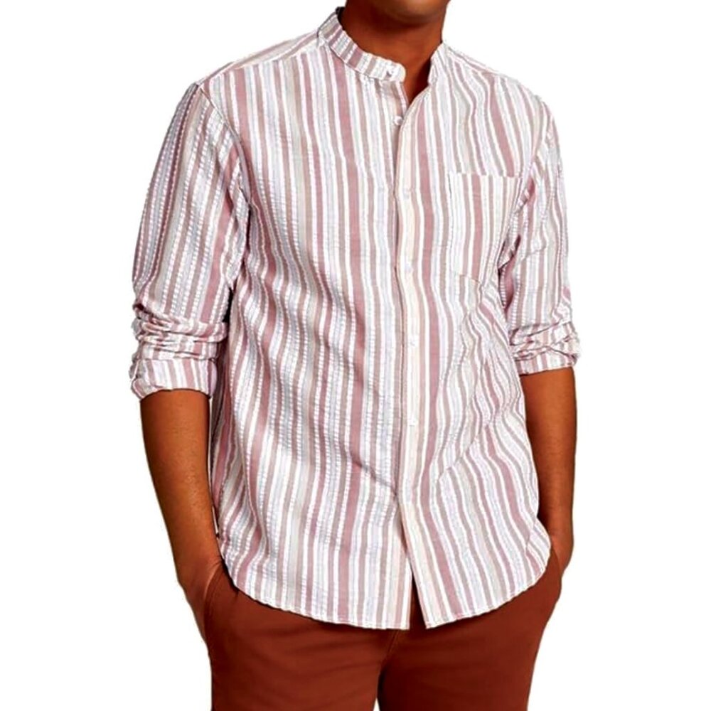 NEW And Now This Button Down Shirt Collared Stripes Small Brown Tan Cotton Blend